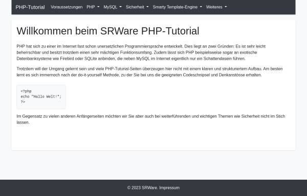 Vorschau von www.php-lernen.org, SRWare PHP Tutorial