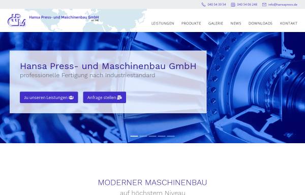 Vorschau von www.hansapress.purespace.de, Hansa Press- und Maschinenbau GmbH