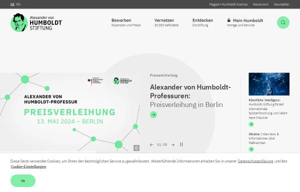 Vorschau von www.humboldt-foundation.de, Alexander-von-Humboldt-Stiftung