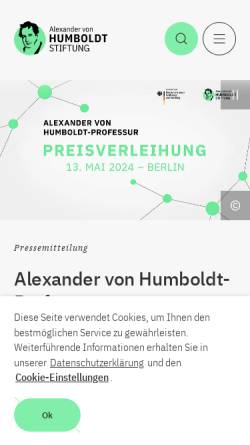 Vorschau der mobilen Webseite www.humboldt-foundation.de, Alexander-von-Humboldt-Stiftung