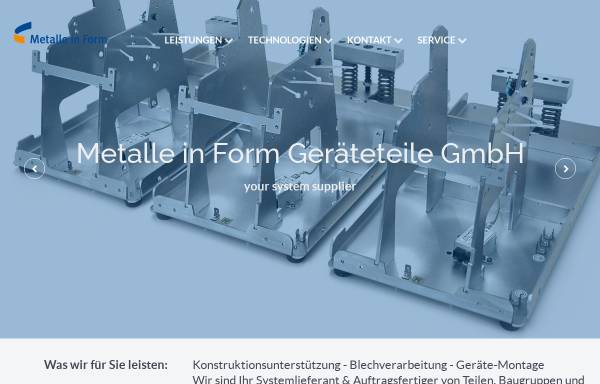 Vorschau von www.metalle-in-form.com, Metalle in Form Geräteteile GmbH