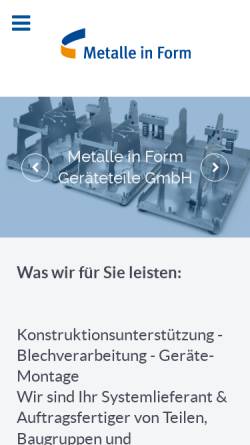 Vorschau der mobilen Webseite www.metalle-in-form.com, Metalle in Form Geräteteile GmbH
