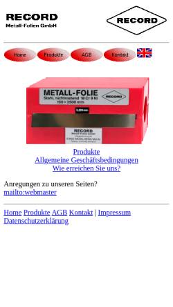 Vorschau der mobilen Webseite www.recordmetall.de, Record Metall-Folien GmbH