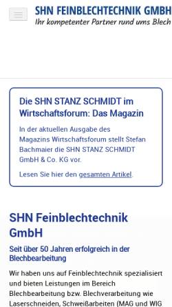 Vorschau der mobilen Webseite www.shn-feinblechtechnik.de, Redl Feinblechtechnik GmbH