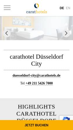 Vorschau der mobilen Webseite www.carathotels.de, Carathotel Düsseldorf