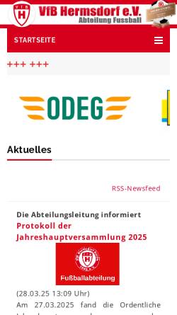 Vorschau der mobilen Webseite fussball.vfbhermsdorf.de, VfB Hermsdorf e.V.