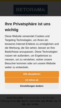 Vorschau der mobilen Webseite www.betorama.de, Lenard Tor und Zaunsysteme