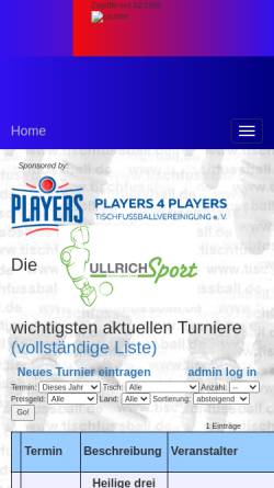 Vorschau der mobilen Webseite www.tischfussball.de, Tischfussball.de