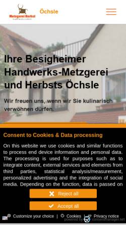 Vorschau der mobilen Webseite www.metzgerei-herbst.de, Metzgerei Berthold Herbst GmbH