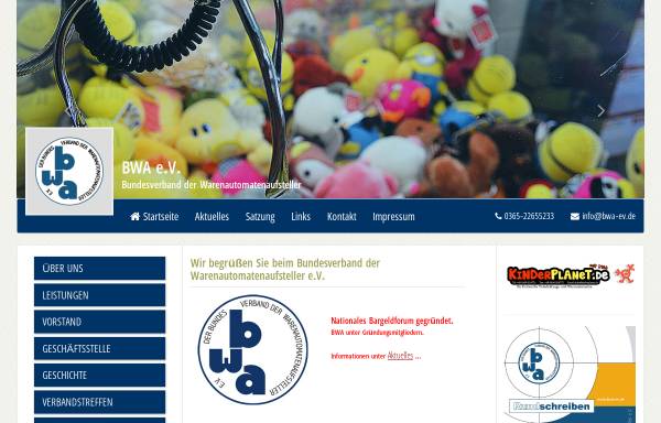 Vorschau von www.bwa-ev.de, Bundesverband der Warenautomatenaufsteller e.V.