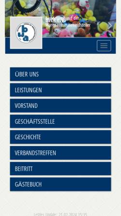 Vorschau der mobilen Webseite www.bwa-ev.de, Bundesverband der Warenautomatenaufsteller e.V.