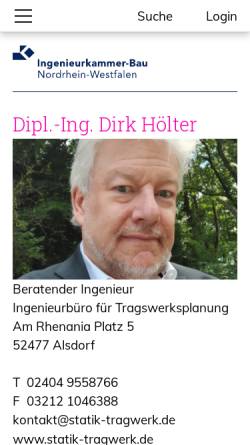 Vorschau der mobilen Webseite www.statik-tragwerk.de, Hölter, Dirk