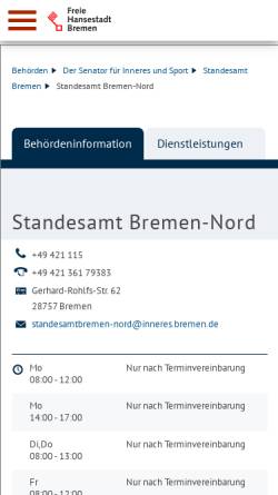 Vorschau der mobilen Webseite service.bremen.de, Ortsamt Vegesack
