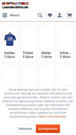 Vorschau der mobilen Webseite laendershirts.de, Laendershirts, Jens Wilz