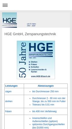 Vorschau der mobilen Webseite www.hge-elzach.de, HGE Zerspanungstechnik Helmut Gießler GmbH