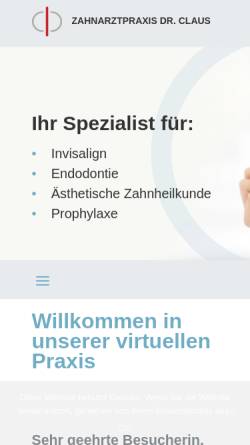Vorschau der mobilen Webseite dr-claus.de, Zahnarztpraxis Dr. Carsten Claus und Dr. Violeta Claus