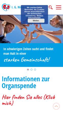 Vorschau der mobilen Webseite www.niere-nrw.de, I. G. Niere NRW e.V. (vormals: Interessengemeinschaft 