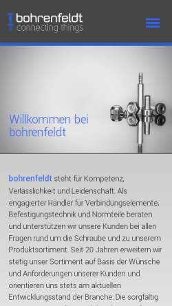 Vorschau der mobilen Webseite www.bohrenfeldt.de, Bohrenfeldt Verbindungselemente, Inh. Jörg Bohrenfeldt