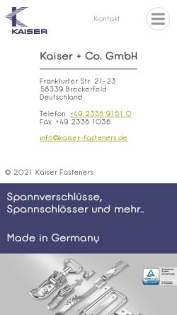 Vorschau der mobilen Webseite kaiser-fasteners.de, Kaiser & Co. GmbH