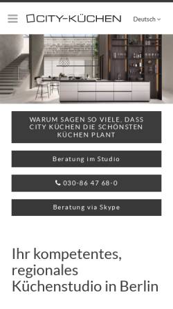 Vorschau der mobilen Webseite city-kuechen.de, City Küchen und studio24
