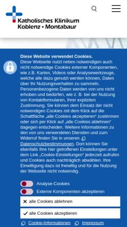 Vorschau der mobilen Webseite www.kk-km.de, Krankenhaus der Barmherzigen Brüder Montabaur