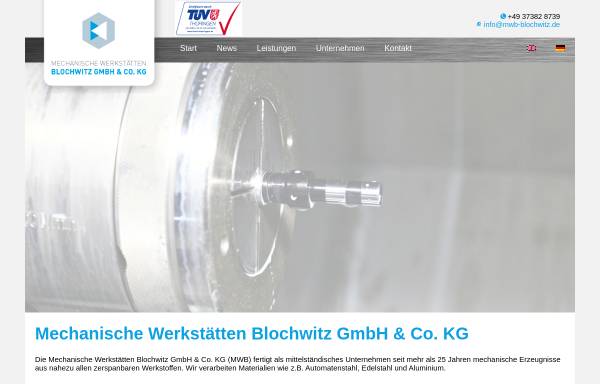 Vorschau von www.mwb-blochwitz.de, MWB Mechanischen Werkstätten GmbH & Co. KG