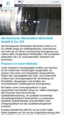 Vorschau der mobilen Webseite www.mwb-blochwitz.de, MWB Mechanischen Werkstätten GmbH & Co. KG