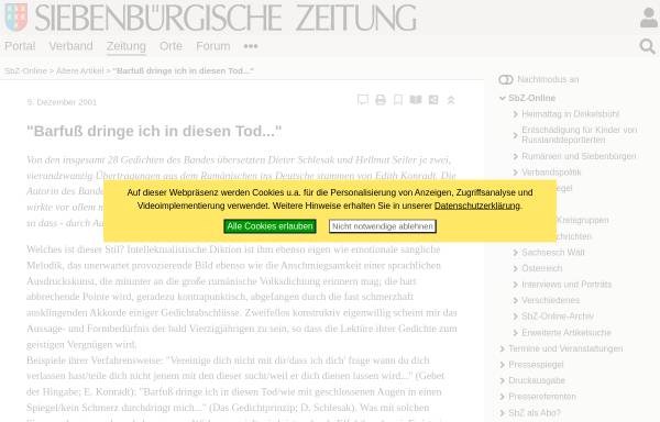 Vorschau von www.siebenbuerger.de, Barfuß dringe ich in diesen Tod...