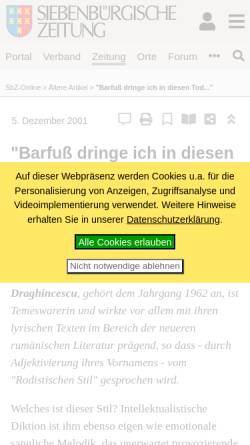 Vorschau der mobilen Webseite www.siebenbuerger.de, Barfuß dringe ich in diesen Tod...