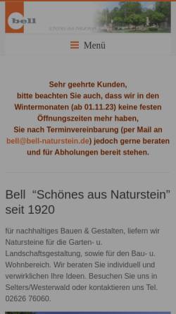 Vorschau der mobilen Webseite www.bell-naturstein.de, Bell GmbH