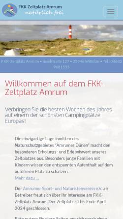 Vorschau der mobilen Webseite www.fkk-zeltplatz-amrum.de, FKK Zeltplatz Amrum