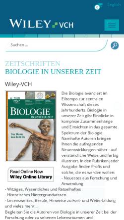 Vorschau der mobilen Webseite www.wiley-vch.de, Biologie in unserer Zeit