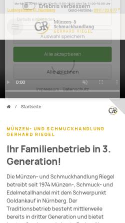 Vorschau der mobilen Webseite www.goldankauf-nuernberg.de, GR Münzen- und Schmuckhandlung, Inhaber: Gerhard Riegel