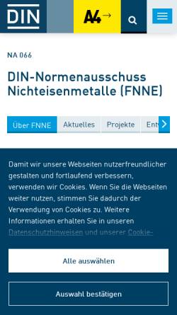 Vorschau der mobilen Webseite www.fnne.din.de, Normenausschuss Nichteisenmetalle (FNNE) des DIN Deutsches Institut für Normung e.V.