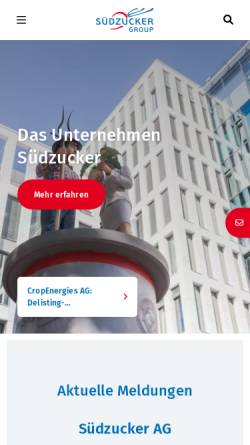 Vorschau der mobilen Webseite www.suedzucker.de, Südzucker, Werk Offstein in Neuoffstein