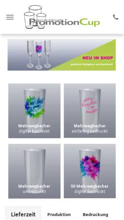 Vorschau der mobilen Webseite www.promotion-cup.de, Werbedruck Krämer