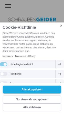 Vorschau der mobilen Webseite www.schraubengeider.de, Schrauben Geider GmbH