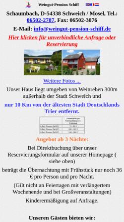 Vorschau der mobilen Webseite www.weingut-pension-schiff.de, Weingut-Pension Schiff