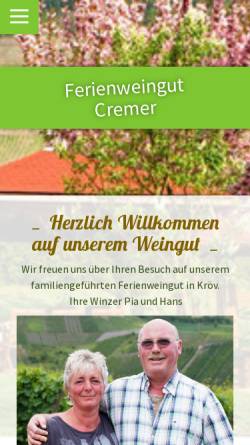 Vorschau der mobilen Webseite www.ferienweingut-cremer.de, Ferienweingut Cremer