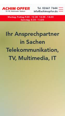 Vorschau der mobilen Webseite achimopfer.de, Achim Opfer - TV - Hifi - Video - Telekom