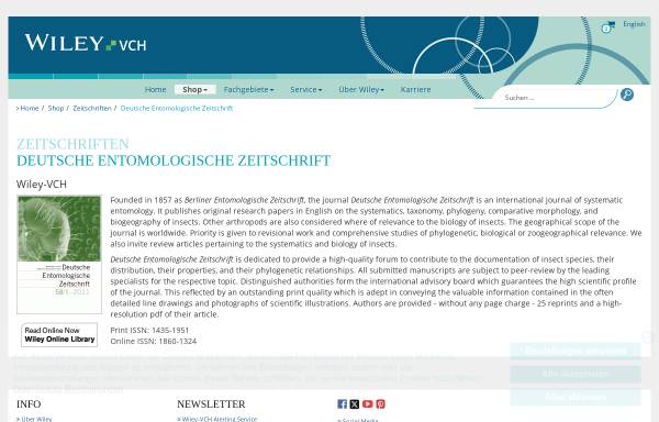 Vorschau von www.wiley-vch.de, Deutsche Entomologische Zeitschrift