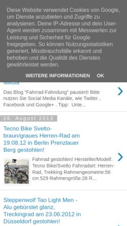 Vorschau der mobilen Webseite fahrrad-fahndung.blogspot.com, Fahrrad-Fahndung