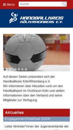 Vorschau der mobilen Webseite www.handballkreis-koeln-rheinberg.de, Handballkreis Köln/Rheinberg