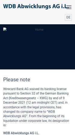 Vorschau der mobilen Webseite wirecardbank.com, Wirecard AG