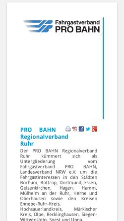 Vorschau der mobilen Webseite www.probahn-ruhr.de, PRO BAHN Ruhr, Regionalverband Ruhr