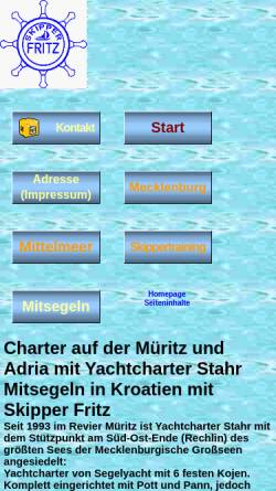 Vorschau der mobilen Webseite www.yachtcharter-stahr.de, Charter an Müritz und Adria