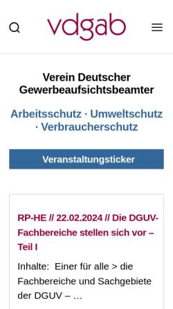Vorschau der mobilen Webseite www.vdgab.de, Verein Deutscher Gewerbeaufsichtsbeamten e.V. (VDGAB)