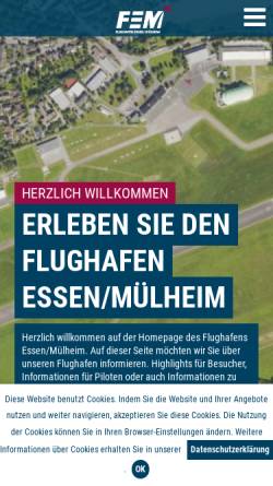 Vorschau der mobilen Webseite www.flughafen-essen-muelheim.com, Flughafen Essen/Mülheim GmbH (FEM)