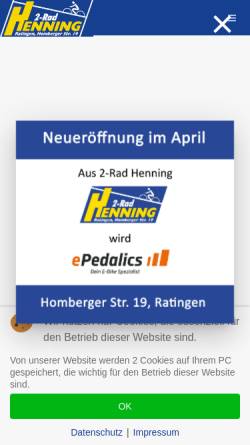 Vorschau der mobilen Webseite www.2rad-henning.de, 2Rad Henning