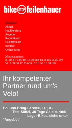 Vorschau der mobilen Webseite www.feilenhauer.ch, Bike-Stop Feilenhauer